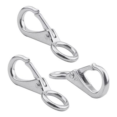 MroMax Fixed Eye Hook,304 Stainless Steel 0 Carabiner Lock Boat Clip Hook 55mm Length Silver Tone 3pcs