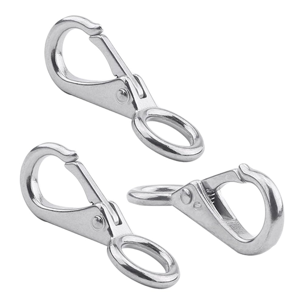 MroMax Fixed Eye Hook,304 Stainless Steel 0 Carabiner Lock Boat Clip Hook 55mm Length Silver Tone 3pcs
