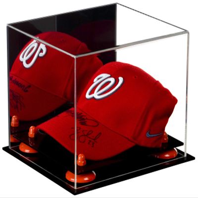 Better Display Cases Acrylic Baseball Cap Display Case with Mirror and Orange Risers (A006-OR)