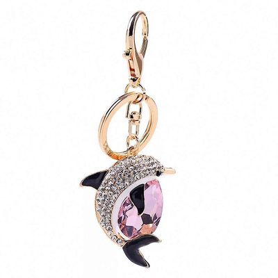 Cute Crystal Dolphin Keychain Exquisite Rhinestone Dolphin Car Key Rings Female Bags Pendant Accessories Key Chains Pink