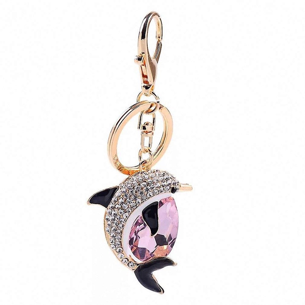 Cute Crystal Dolphin Keychain Exquisite Rhinestone Dolphin Car Key Rings Female Bags Pendant Accessories Key Chains Pink