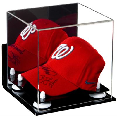 Better Display Cases Acrylic Baseball Cap Display Case with Mirror, Wall Mount and White Risers (A006-WR)