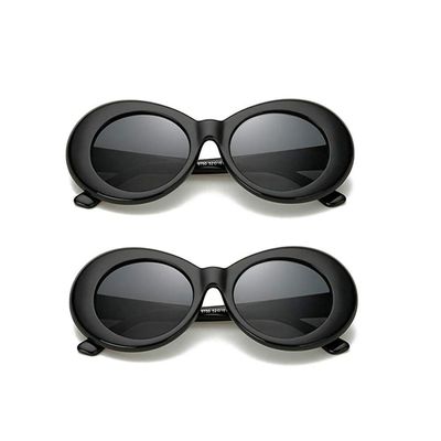 FOURCHEN Clout Goggles Sunglasses for kids Bold Retro Oval Round Lens (black 2pack)