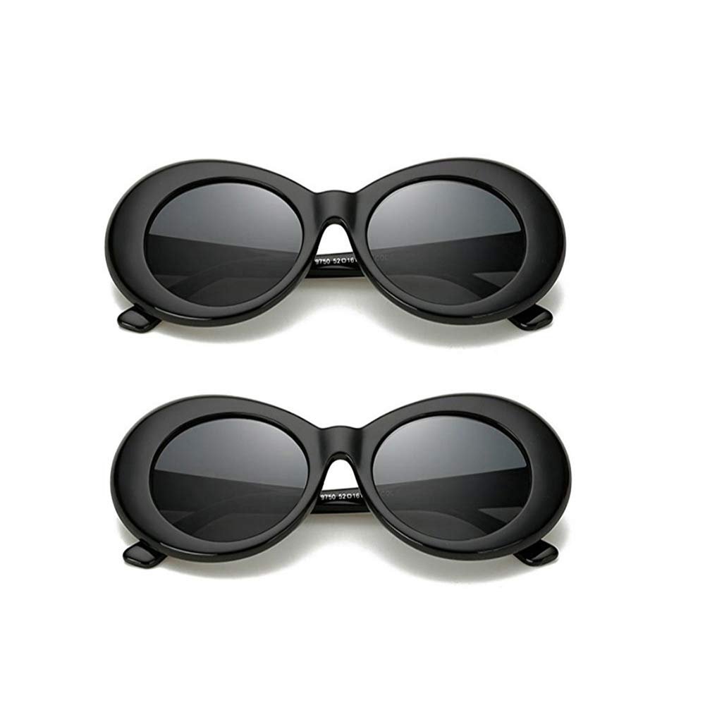 FOURCHEN Clout Goggles Sunglasses for kids Bold Retro Oval Round Lens (black 2pack)