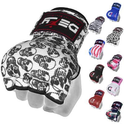 DEFY Padded Inner Gloves Quick 75cm Long Strap Inner Boxing Gloves Gel Padded Knuckle Protection Elasticated Boxing Hand Wraps for MMA Muay Thai Kickboxing Martial Arts Pair (Skulls, X-Large)