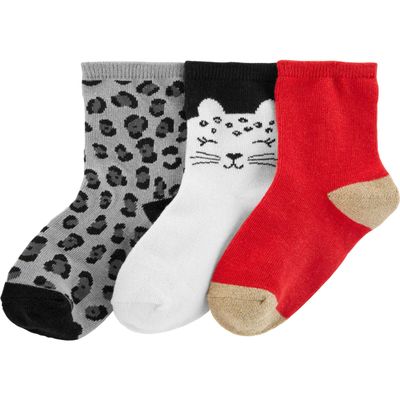 Carter's Little Girls' 3-Pack Character Crew Socks (8-14 Years, Cat Print)