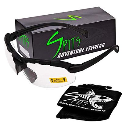 Spits Eyewear Hunting Top Focal OR Bottom Bifocal Shooting Safety Glasses, Black Frame, Various Lens Options (Smoke Lenses, 1.25 Top Focal)