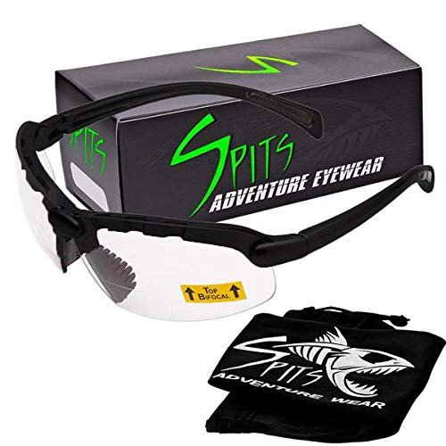 Spits Eyewear Hunting Top Focal OR Bottom Bifocal Shooting Safety Glasses, Black Frame, Various Lens Options (Smoke Lenses, 1.25 Top Focal)