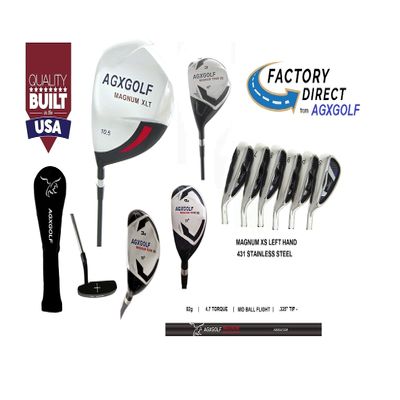 AGXGOLF Men's Left Hand XS Tour Magnum Complete Golf Club Set; w/Oversize Driver +3 Wood + 3&4 Hybrids + Callaway Style 5-PW Irons + SW: Stiff Flex, Cadet Length; Free Putter Built in The USA!