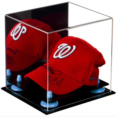 Better Display Cases Acrylic Baseball Cap Display Case with Mirror and Blue Risers (A006-BLR)