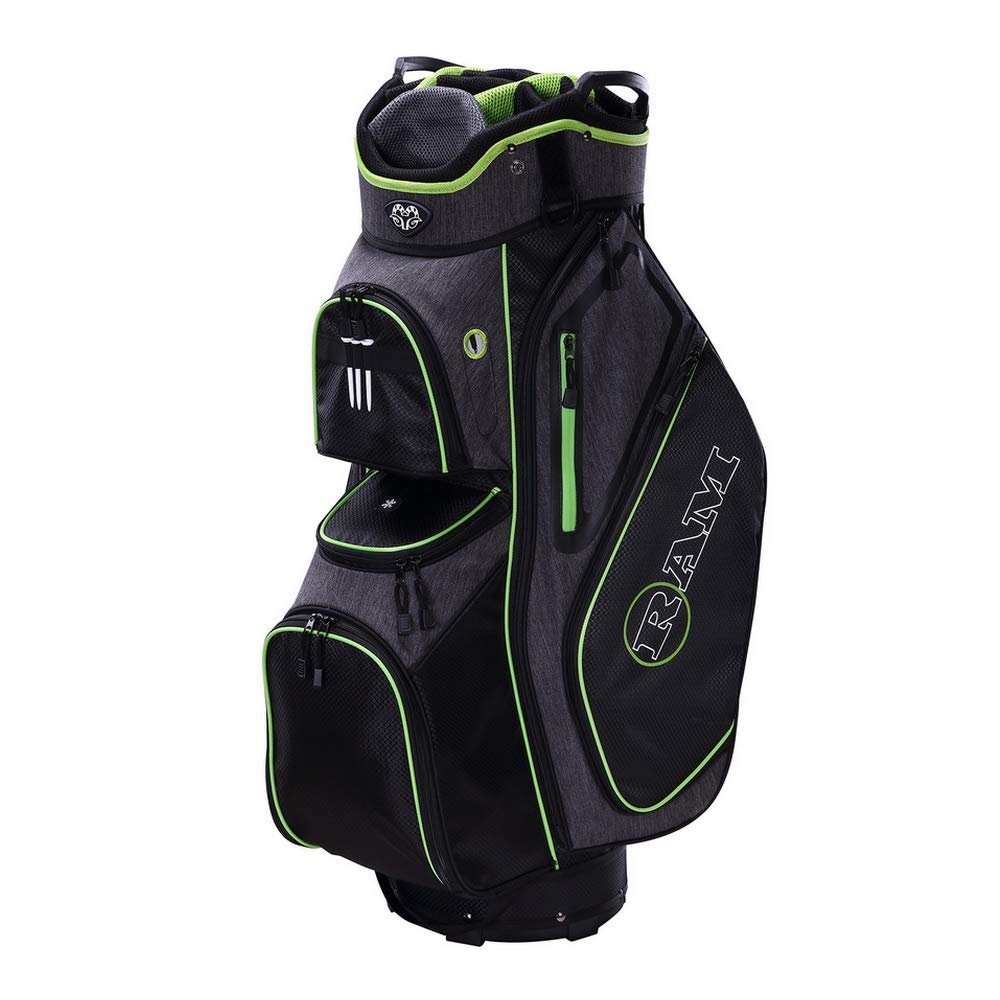 Ram Golf Tour Cart Bag with 14 Way Dividers Top Black/Neon