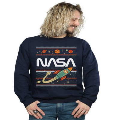 Absolute Cult NASA Men's Fair Isle Sweatshirt Navy Blue Large