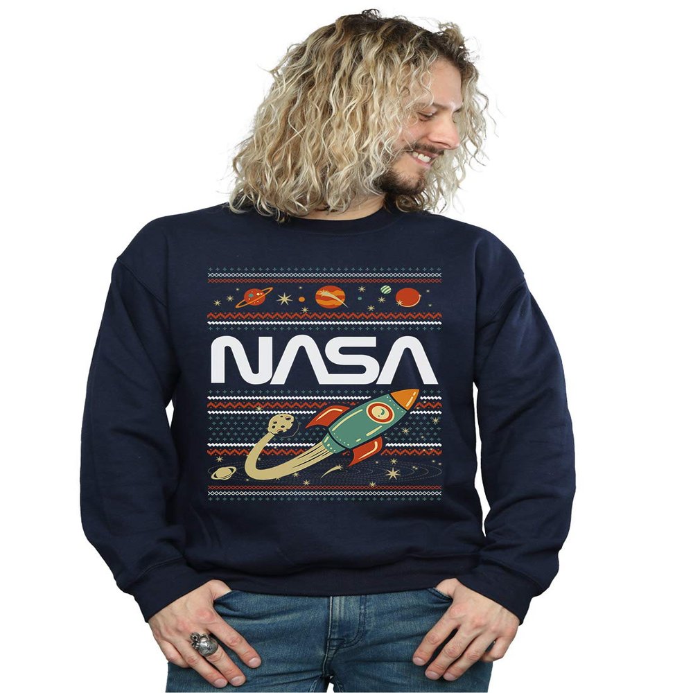 Absolute Cult NASA Men's Fair Isle Sweatshirt Navy Blue Large