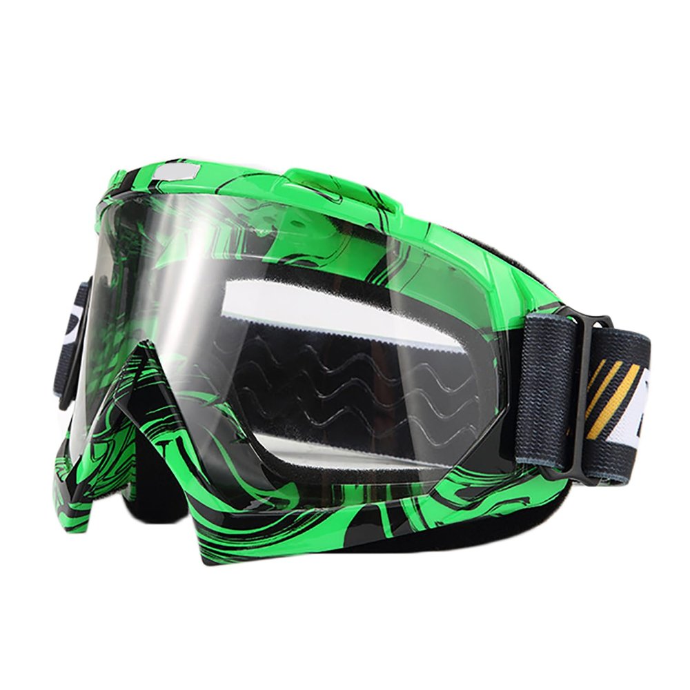 Excite Bike Cycling Goggles Motorcross Motorcycle Safety Glasses for Women Men Youth Shatterproof Anti-UV Dustproof Sponge Padded Dirtbike Racing Snowboard Ski Goggle Green Black-Clear Lens KG10