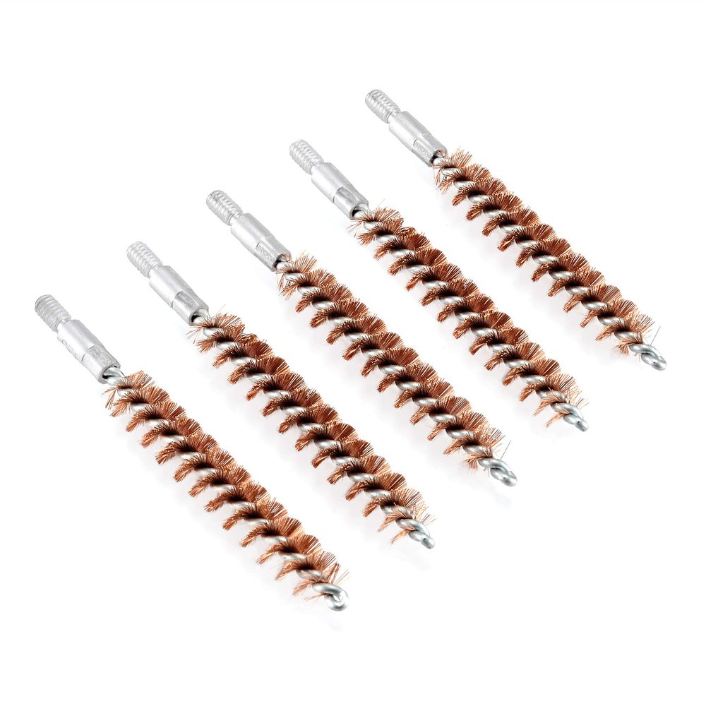 BOOSTEADY 5 Pcs Phosphor Bristle Bronze Bore Gun Cleaning Brush for Pistol Shotgun with 50 Professional Square Patches Multi-Caliber