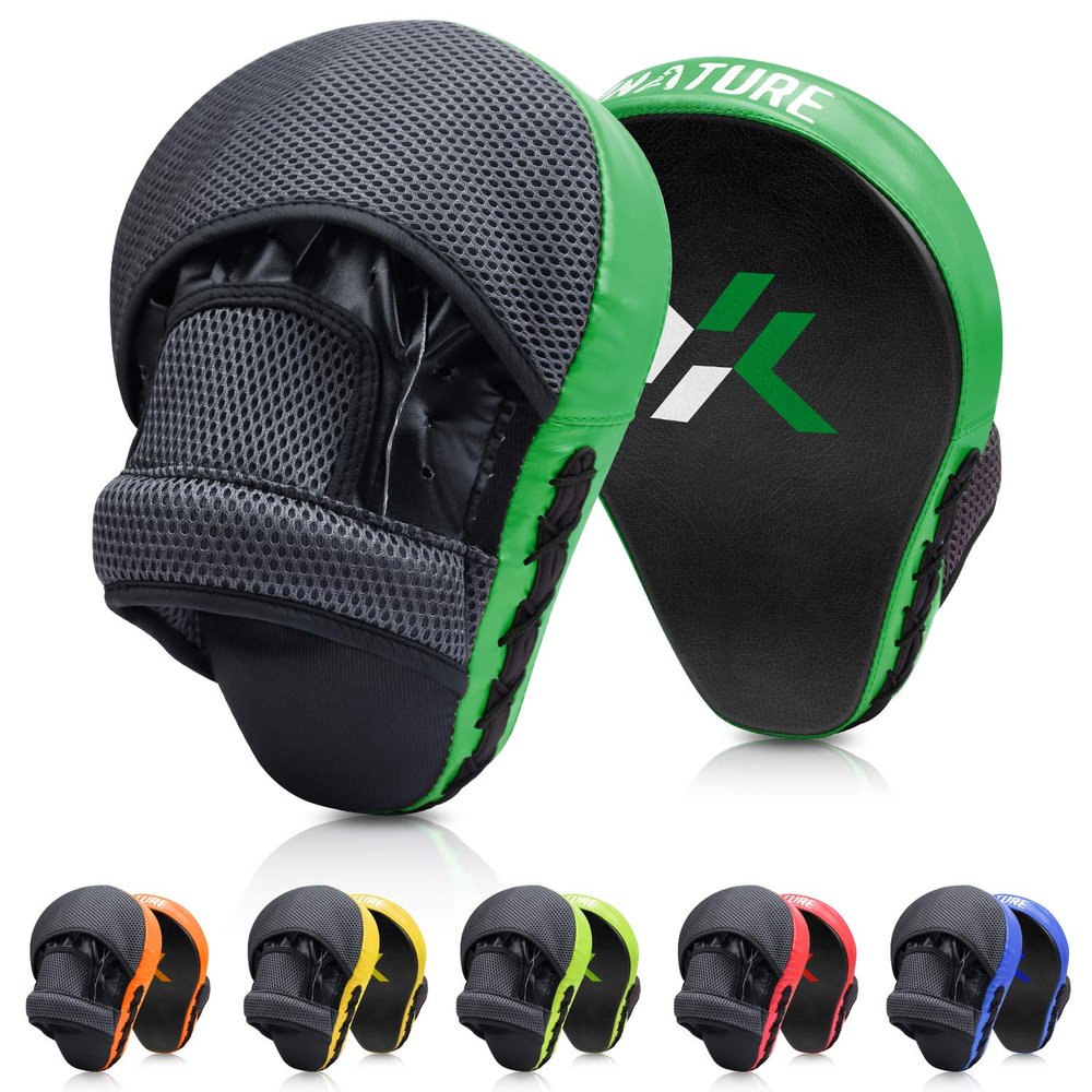 Xnature Curved Boxing MMA Punching Mitts Boxing Pads Hook & Jab Pads MMA Target Focus Punching Mitts Thai Strike Kick Shield a Pair (Dark Green)