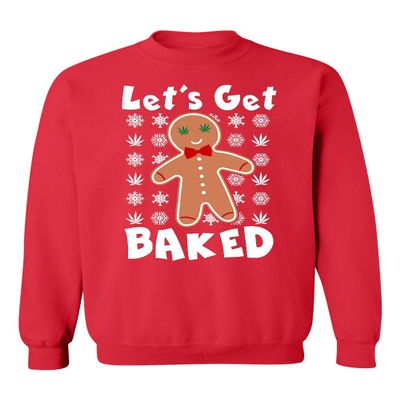 Let's Get Baked Funny Christmas Crewneck Sweatshirt, L, Red