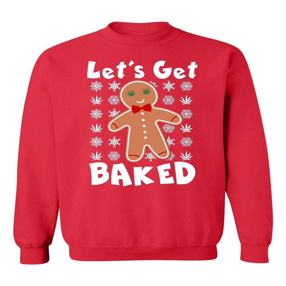 Let's Get Baked Funny Christmas Crewneck Sweatshirt, L, Red