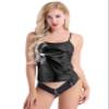 inlzdz Women's Metallic PVC Leather Camisole Yoga Jazz Hip Hop Dance Stage Performance Costume Black Large view 1