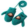 Cartoon Gloves Male Girl Autumn and Winter Double Layer Plus Thick Knitting Hanging Neck Full Finger Gloves, 4 Colors, 2 Sizes (Color : Green Monkey, Size : S) view 1