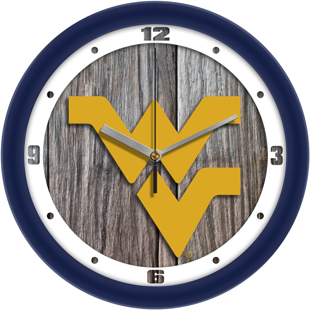 SunTime West Virginia Mountaineers - Weathered Wood Wall Clock
