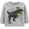 Carter's Baby Boys' Long-Sleeve Christmas Tee (12 Months, Grey T Rex) view 1