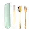 DOBUYOO 3 PCS Stainless Steel Travel Camping Flatware Set Fork Spoon Chopsticks with Portable Case, Gold view 1