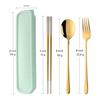 DOBUYOO 3 PCS Stainless Steel Travel Camping Flatware Set Fork Spoon Chopsticks with Portable Case, Gold view 2