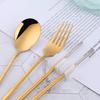 DOBUYOO 3 PCS Stainless Steel Travel Camping Flatware Set Fork Spoon Chopsticks with Portable Case, Gold view 4