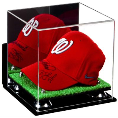 Better Display Cases Acrylic Baseball Cap Display Case with Mirror, Wall Mount, Silver Risers and Turf Base (A006-SR)