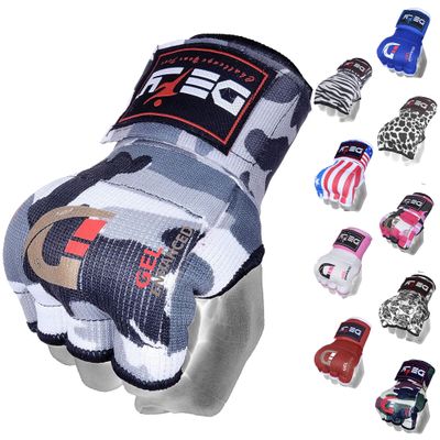 DEFY Padded Inner Gloves Quick 75cm Long Strap Inner Boxing Gloves Gel Padded Knuckle Protection Elasticated Boxing Hand Wraps for MMA Muay Thai Kickboxing Martial Arts Pair (White Camo, X-Large)