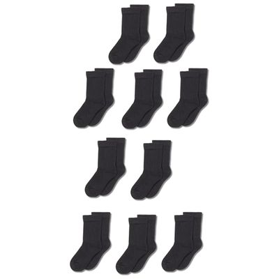 Amazon Essentials Unisex Kids' Cushioned Cotton Crew Socks, 10 Pairs, Black, 2-3T