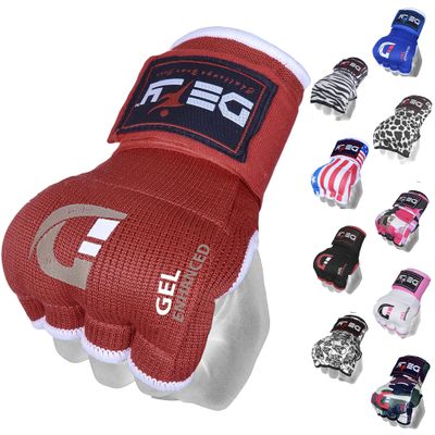 DEFY Padded Inner Gloves Quick 75cm Long Strap Inner Boxing Gloves Gel Padded Knuckle Protection Elasticated Boxing Hand Wraps for MMA Muay Thai Kickboxing Martial Arts Pair (Red, X-Large)