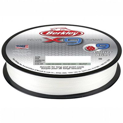 Berkley x9 Braid Superline, Crystal, 10lb test | 27 lbC | 12.1kg, 2188yd | 2000m Fishing Line, Suitable for Freshwater and Saltwater Environments