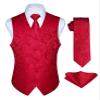 HISDERN Red Vest and Tie Sets for Men Paisley Floral Jacquard Necktie Pocket Square 3PCS Casual Formal Business Vests Waistcoat for Suit or Tuxedo view 1