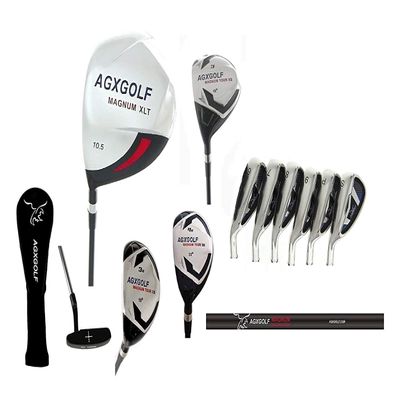 AGXGOLF Men's Left Hand XS Tour Magnum Complete Golf Club Set; w/Oversize Driver +3 Wood + 3&4 Hybrids + 5-PW Irons + SW: Stiff Flex, 2X-Tall +2 Inch Length; Free Putter Built in The USA!