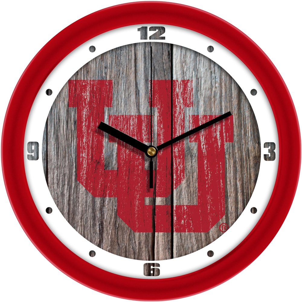 SunTime Utah Utes - Weathered Wood Wall Clock
