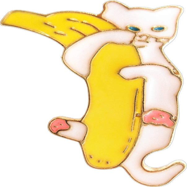 White Cat Hugging a Banana Enamel Pin