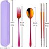 DOBUYOO 3 PCS Outdoor Flatware Set Fork Spoon Chopsticks/Travel Flatware Set with a Case, Red view 2