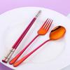 DOBUYOO 3 PCS Outdoor Flatware Set Fork Spoon Chopsticks/Travel Flatware Set with a Case, Red view 3