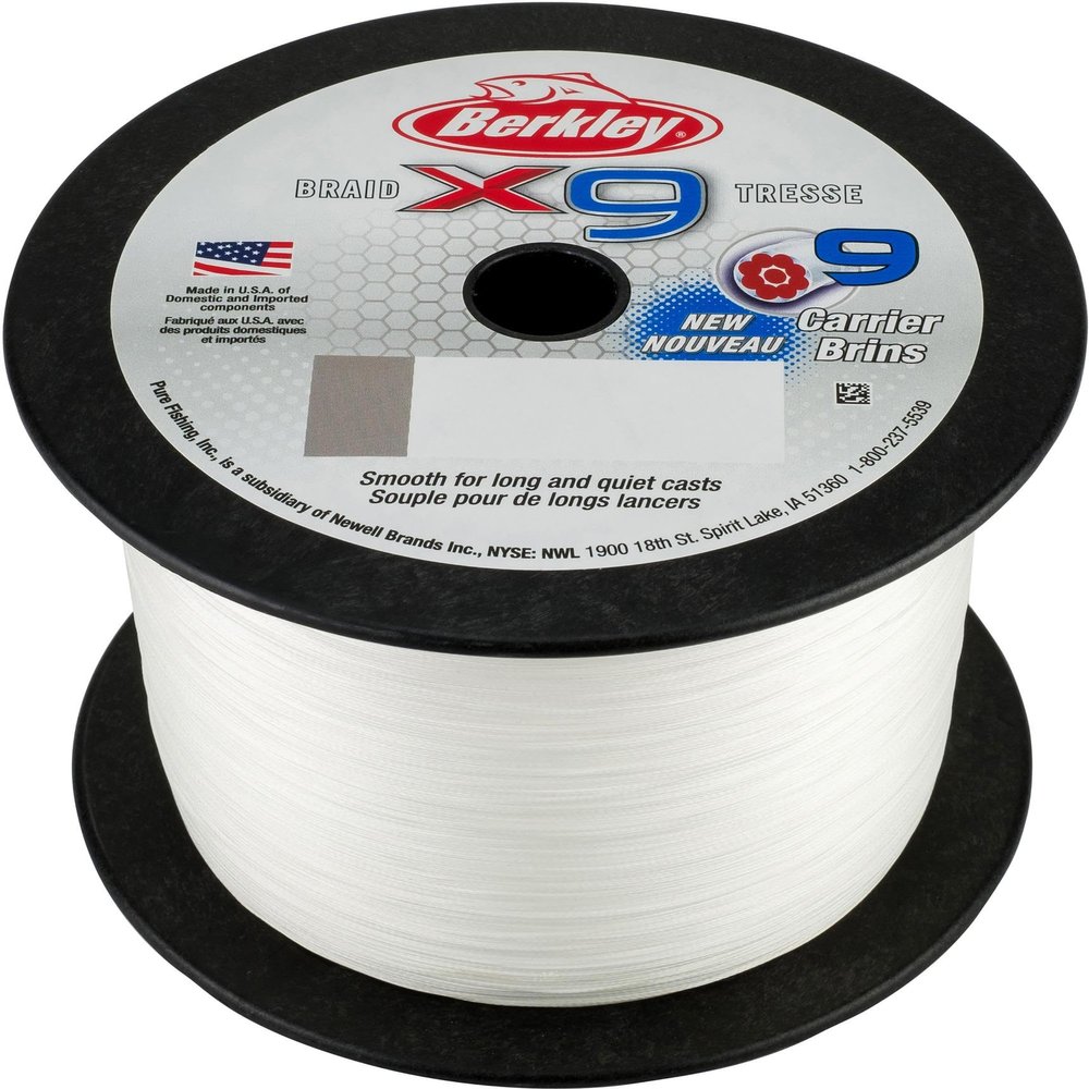 Berkley x9 Braid Superline, Crystal, 50lb test | 69 lbC | 31.5kg, 2188yd | 2000m Fishing Line, Suitable for Freshwater and Saltwater Environments