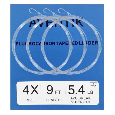 3PC AventikFly Fishing Tapered Leader Premium Fluorocarbon Fly Fishing Line Leaders Pro-Tied Looped Freshwater/Saltwater 9ft Fly Fishing Leaders X0 to X7 (7X-2.2LB)