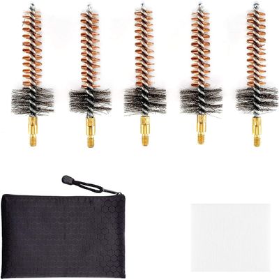 BOOSTEADY Phosphor Bristle Bronze Bore Brush Gun Cleaning Chamber Brush Kit with 50 Professional Square Patches in Zippered Pouch