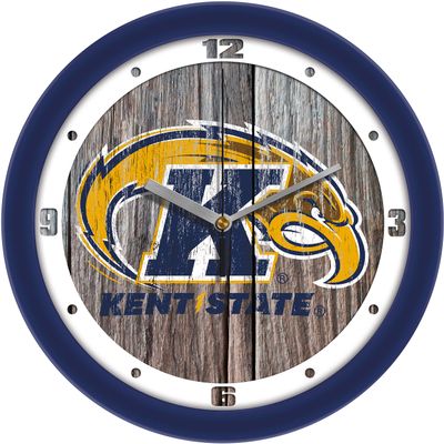 SunTime Kent State Golden Flashes - Weathered Wood Wall Clock