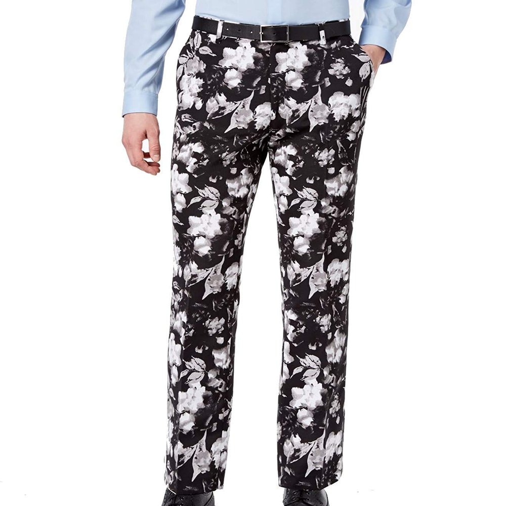 I.N.C Mens Ottoman Floral Casual Chino Pants, Black, 33W x 32L