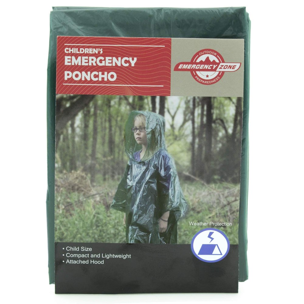 Emergency Zone Children's Emergency Poncho, Weather Protection, Rain Gear, (Green, 200 Pack)