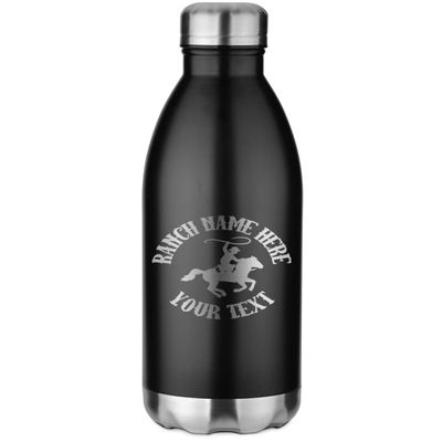 Western Ranch Black Water Bottle - 26 oz. Stainless Steel - Engraved Front (Personalized)