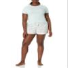 Amazon Essentials Women's Poplin Short and Sleep Tee Set, Mint Green White Cactus, Large view 1