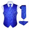 HISDERN Royal Blue Vest and Tie Sets for Men Paisley Floral Jacquard Necktie Pocket Square 3PCS Casual Formal Vests Waistcoat for Suit or Tuxedo view 1