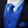 HISDERN Royal Blue Vest and Tie Sets for Men Paisley Floral Jacquard Necktie Pocket Square 3PCS Casual Formal Vests Waistcoat for Suit or Tuxedo view 2